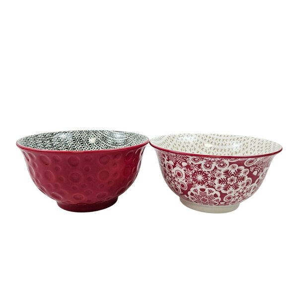 Hallmark Red Ceramic Bowls Floral Design 6 in Diameter Set Of 2 Christmas - Picture 1 of 10